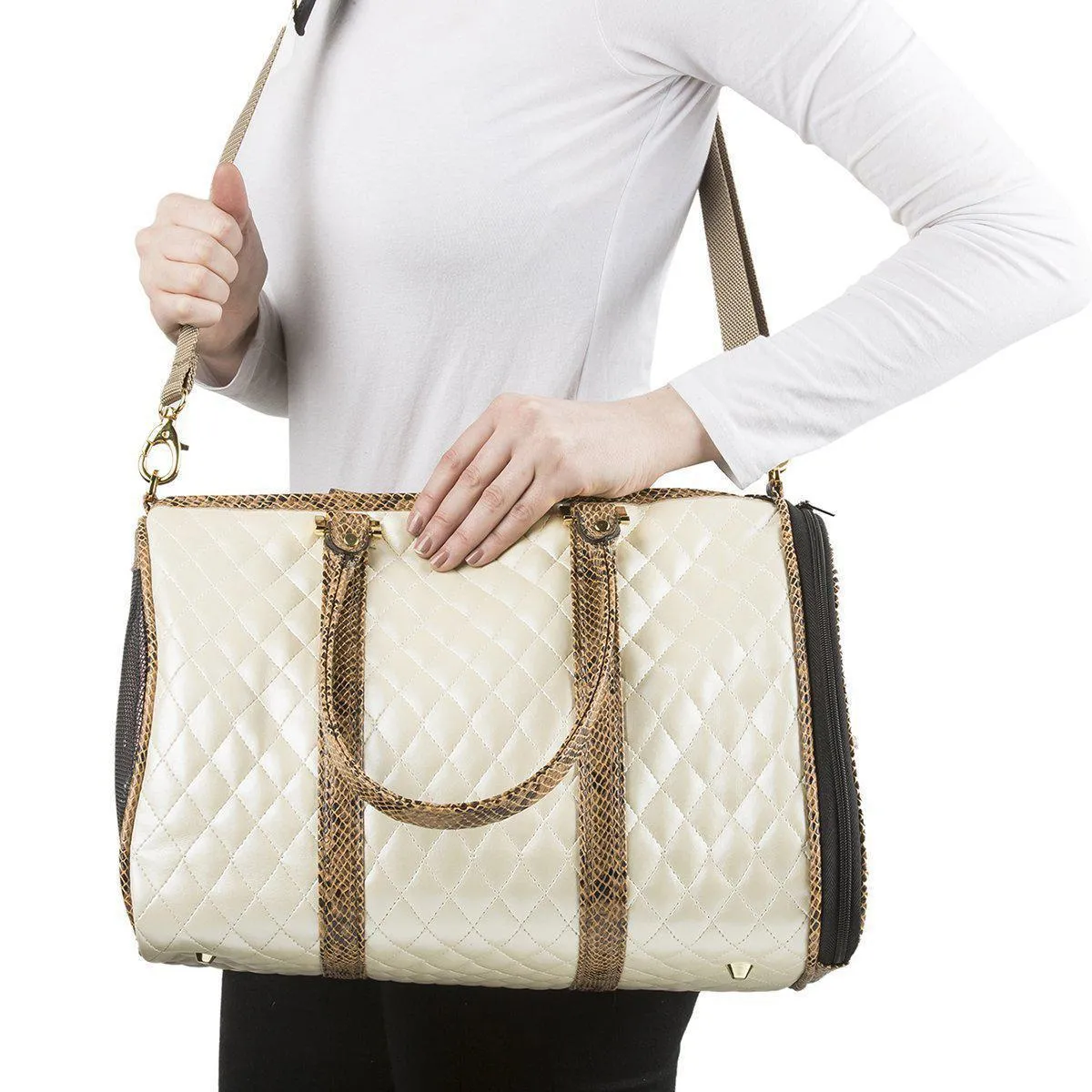 Petote JL Duffel Dog Carrier Ivory Quilted