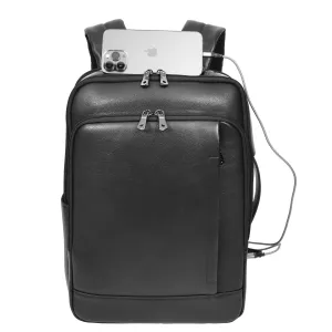 Real Leather Smart USB Backpack Casual Large Size Laptop Rucksack Ryder Black