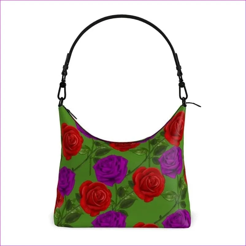 Red Rose Purp Luxury Designer Leather Square Hobo Bag