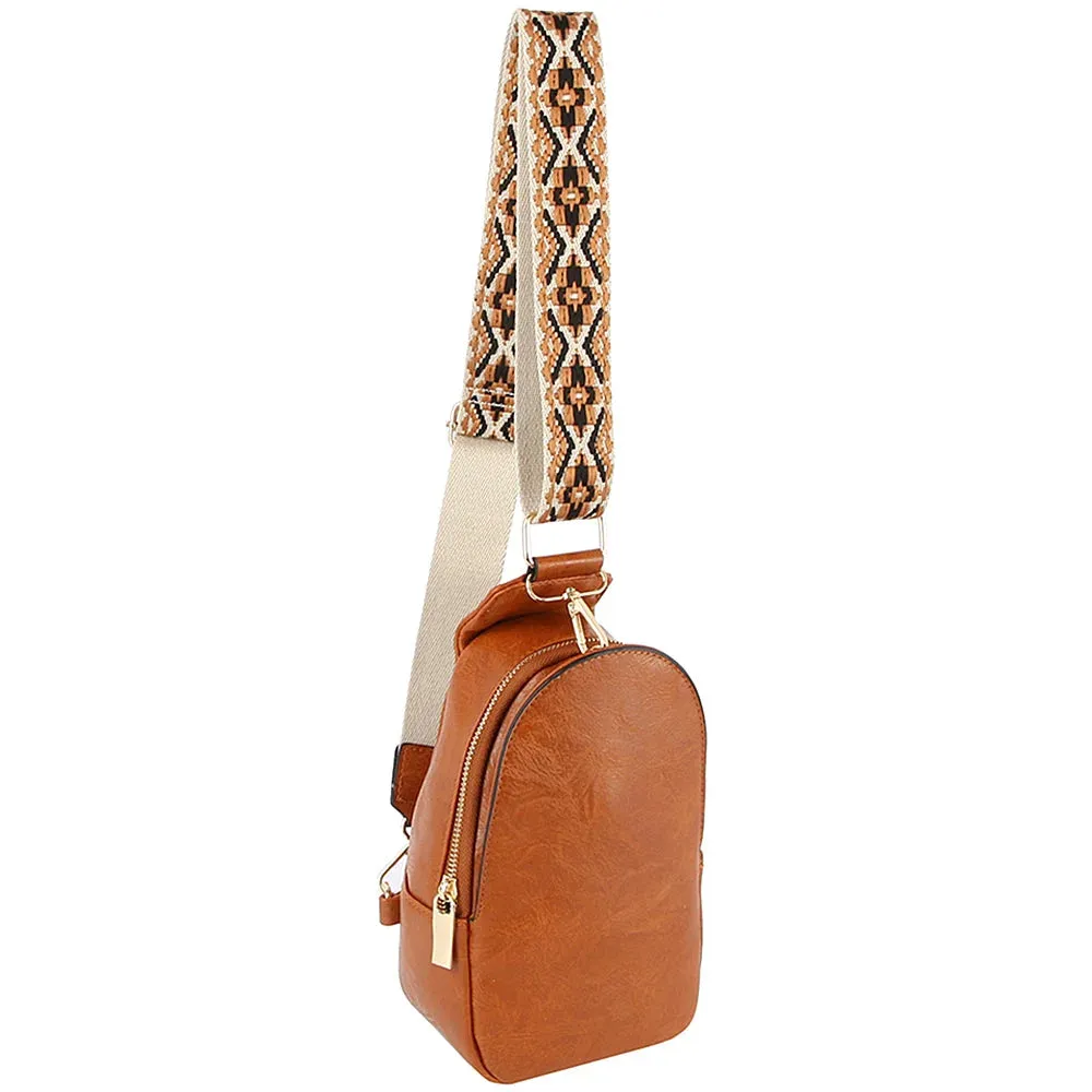 Smooth Zipper Sling Crossbody With Guitar Strap