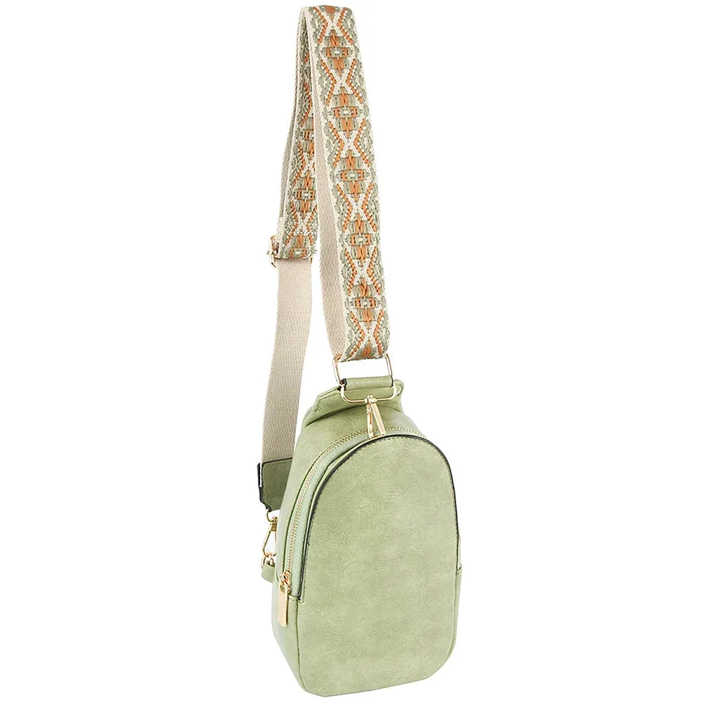 Smooth Zipper Sling Crossbody With Guitar Strap