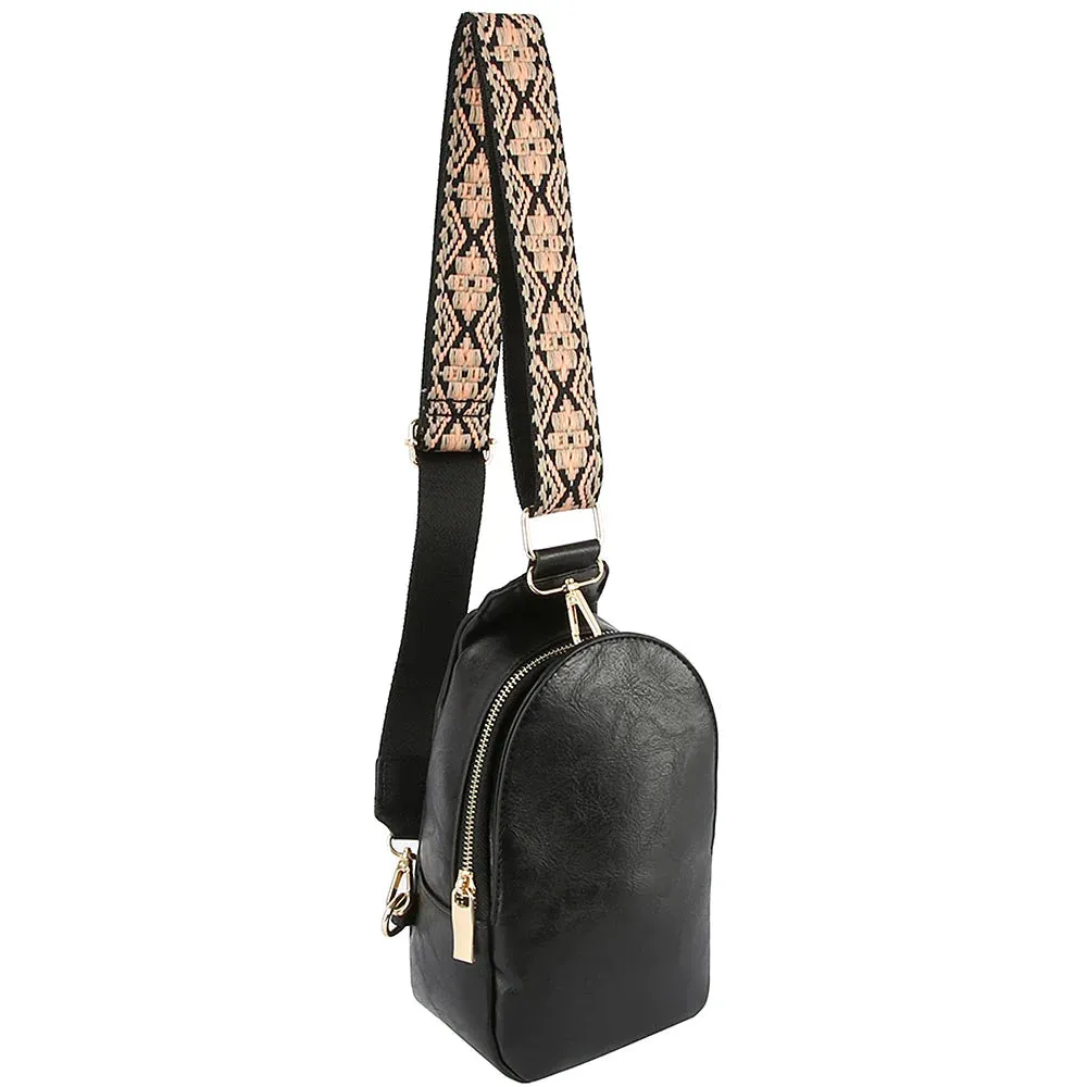 Smooth Zipper Sling Crossbody With Guitar Strap