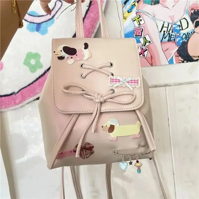 Sohiwoo Y2k Backpack Women Fashion Cartoon Bear Spice Girls Backpacks for Ladies Pink Casual Versatile Design Drawstring Bag