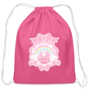 Teatime Fantasy Pink Cotton Drawstring Bag