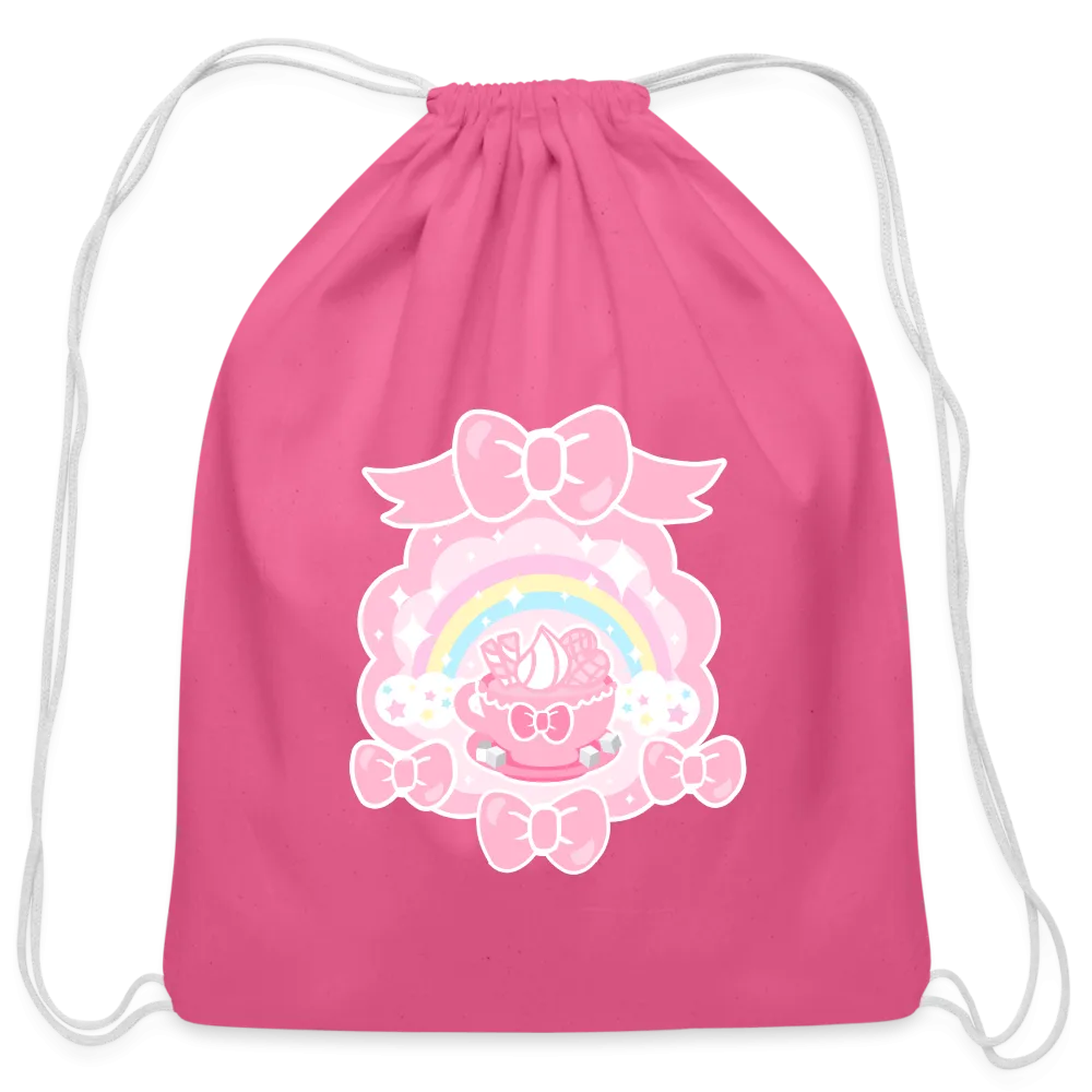 Teatime Fantasy Pink Cotton Drawstring Bag