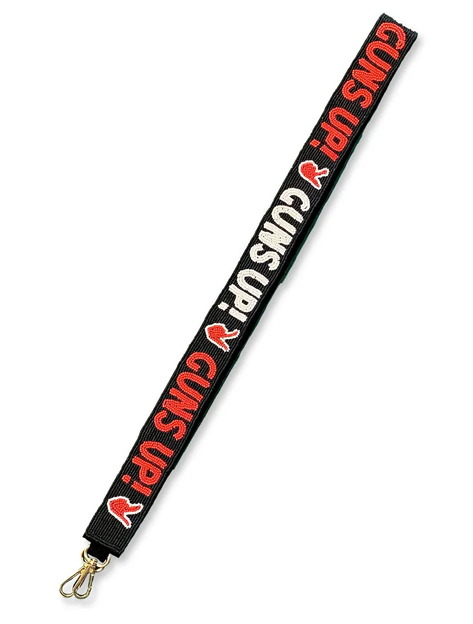 Texas Tech Dark Horse "Guns Up" Black Beaded Purse Strap