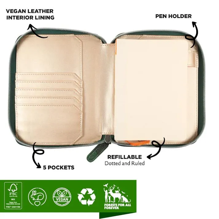 Victoria's Journals Zippered Vegan Leather Portfolio - Vintage Green