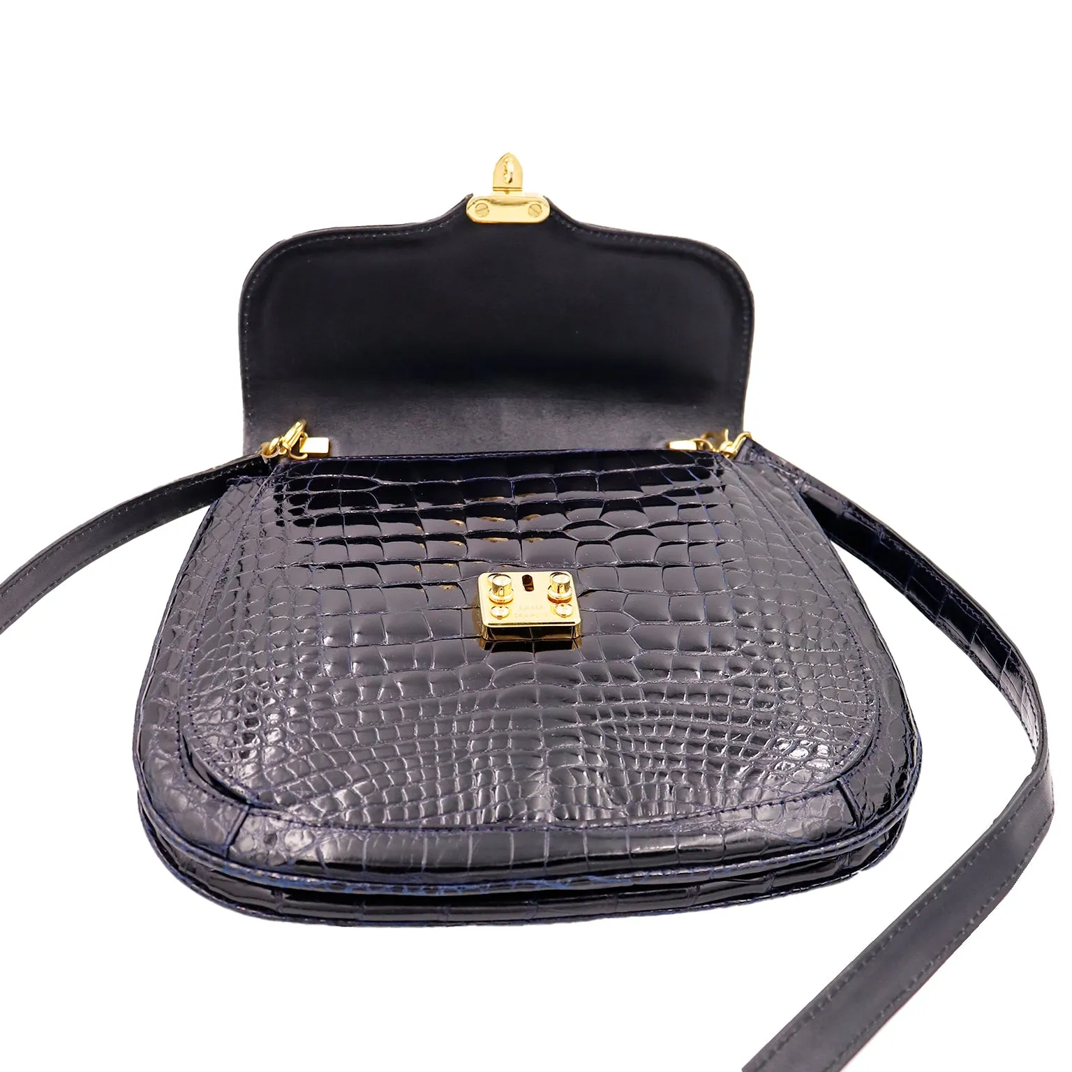 Vintage Lana Marks Black Alligatore Luxe Shoulder Bag