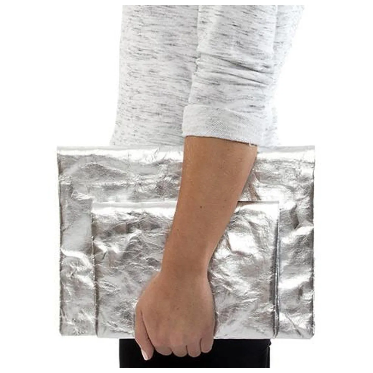 Washable Metallic Paper Clutch Bag - Silver or Platinum