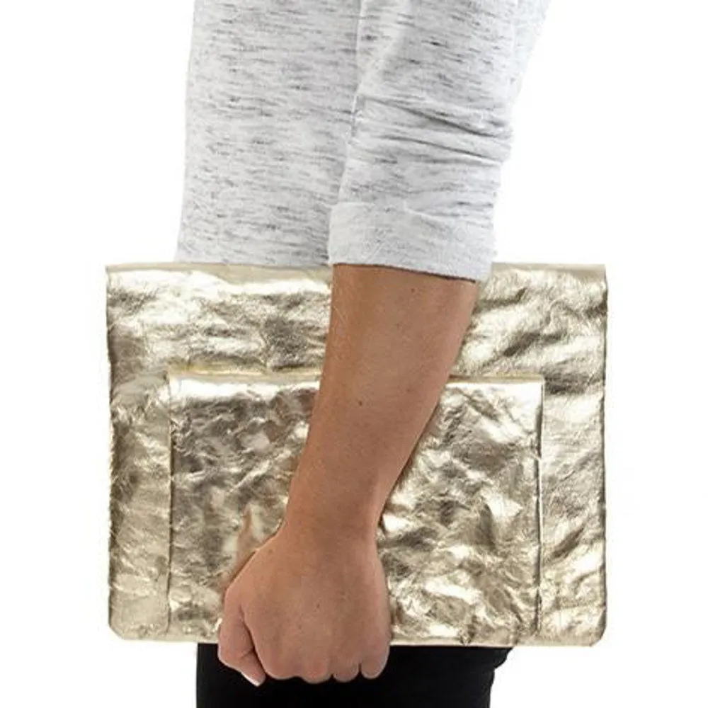 Washable Metallic Paper Clutch Bag - Silver or Platinum